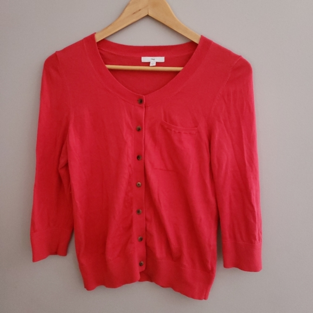 GAP Orange-red 3/4 vneck cardigan med‎ - Picture 3 of 3